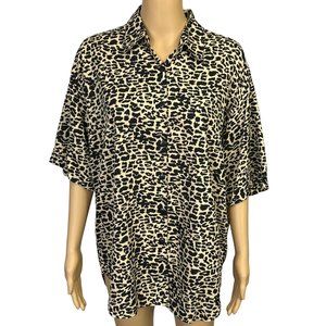 Prianka's Collection Womens‎ L Leopard Print Button Up Short Sleeve Blouse Shirt
